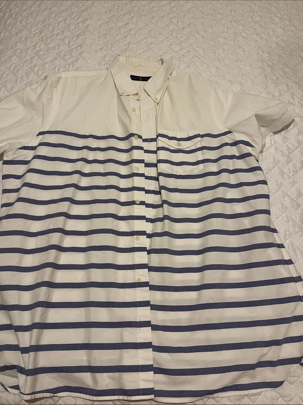 Ralph Lauren White & Navy Striped Short-Sleeve Button-Down Shirt